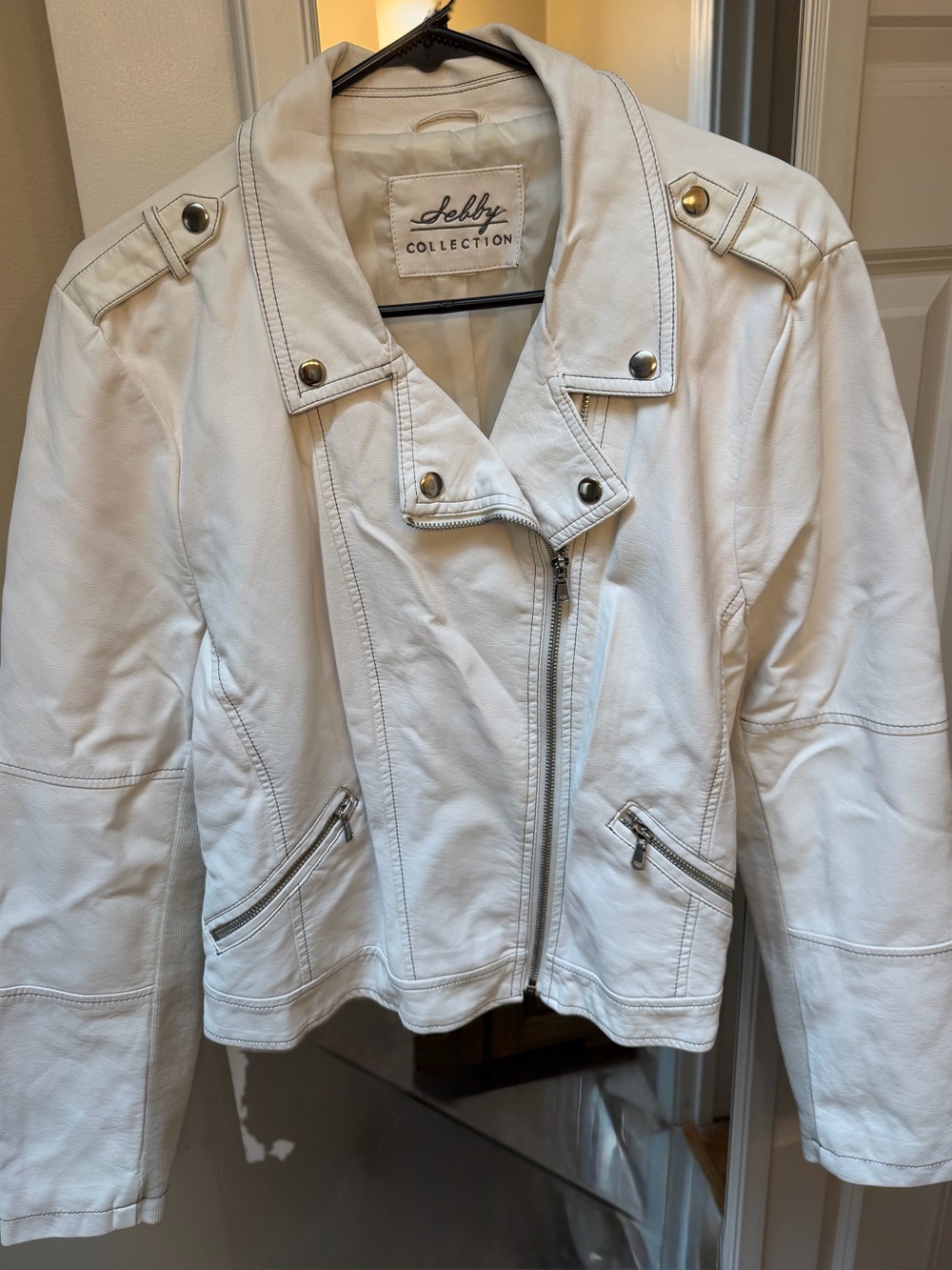 Selby White Faux Leather Moto Jacket with Silver Hardware